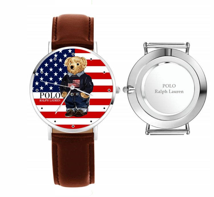 Polo Bear American Flag By Ralph Lauren D89 Brown Leather Watch
