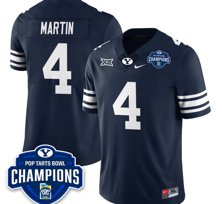 Lj Martin Jersey 4 Byu Cougars 2025 Pop-tarts Bowl Champions Stitched Navy