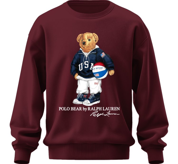 Polo Bear Basketball Sweatshirt Jk02 Usa Size Maroon
