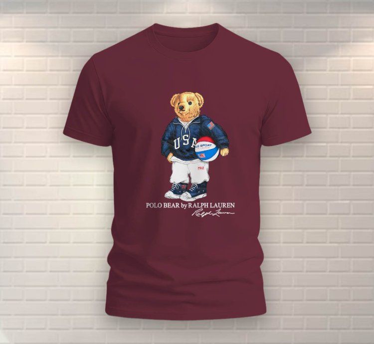Polo Bear Basketball Shirt Usa Size Maroon