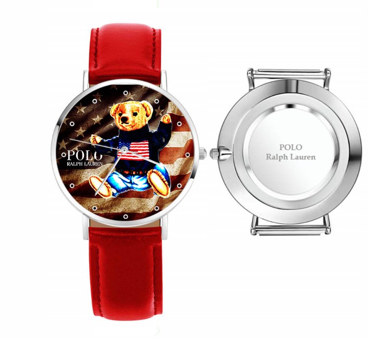 Polo Teddy Bear Sitting American Flag D88 Red Leather