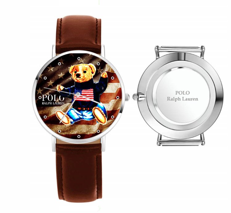 Polo Teddy Bear Sitting American Flag D88 Spot Metal Watch