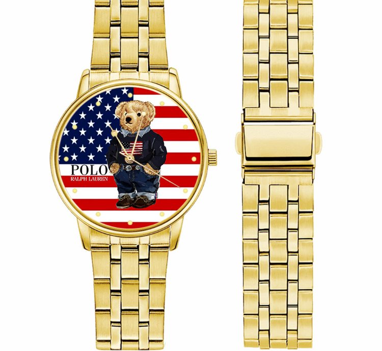 Polo Bear American Flag By Ralph Lauren D89 Gold Stainles Steel