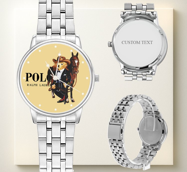 Ralph Lauren Cowboy Preppy Bear Watch For Men Silver Steel