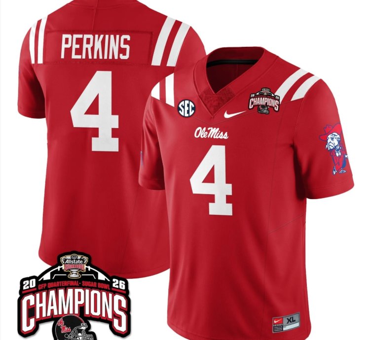 Suntarine Perkins Jersey 4 Ole Miss Sugar Bowl Champions Stitched Red