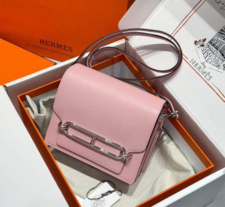 Hermes Roulis Mini Bag Palladium Hardware Pale Pink