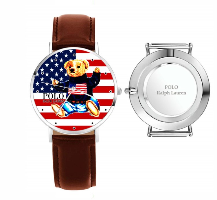 Polo Bear Sitting American Flag By Ralph Lauren Brown Leather D94