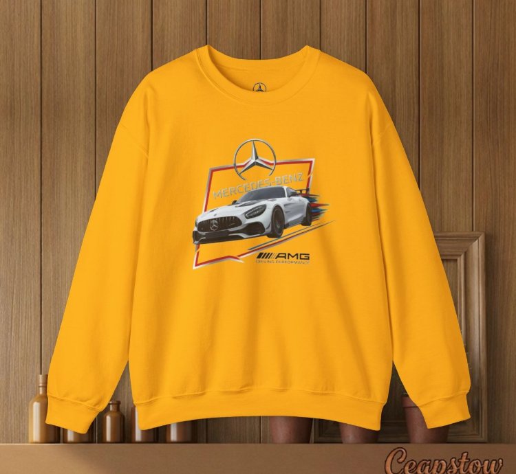 Mercedes Benz Sweatshirt - Amg Car Sport Racing Sweater Gold