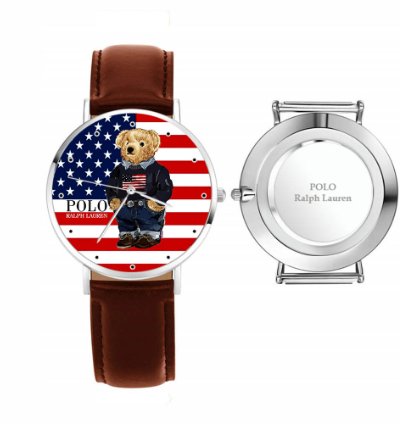 Polo Bear American Flag By Ralph Lauren D89 Brown Leather Watch