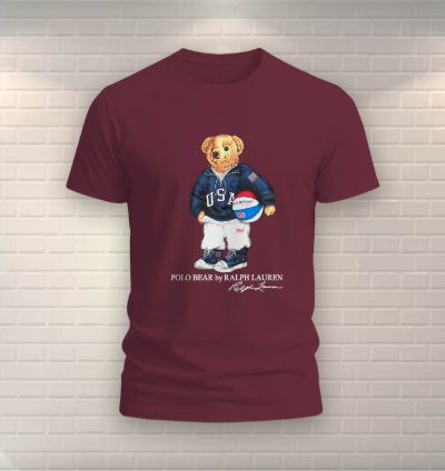 Polo Bear Basketball Shirt Usa Size Maroon