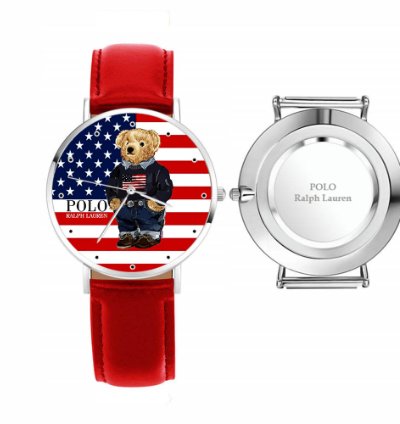 Polo Bear American Flag By Ralph Lauren D89 Red Leather Watch