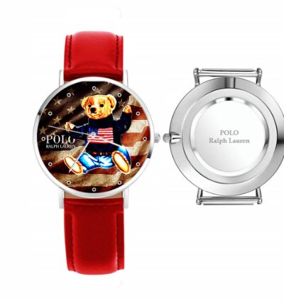 Polo Teddy Bear Sitting American Flag D88 Red Leather