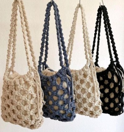 Womens Knitted Bag Tote Bag Macrame Net Bag Cotton 4mm Original Handmade
