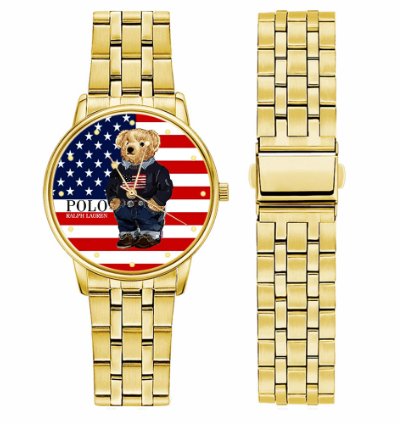 Polo Bear American Flag By Ralph Lauren D89 Gold Stainles Steel