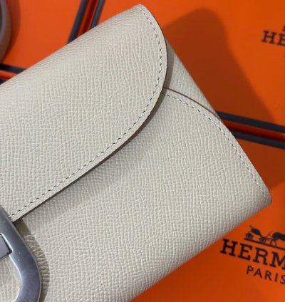 Hermes Maillon To Go Wallet Palladium Plated Cream