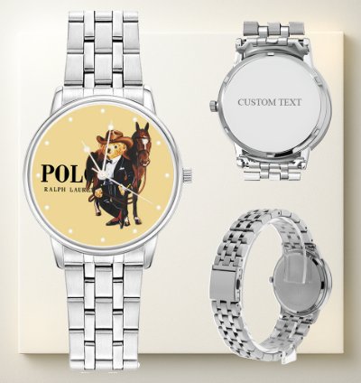 Ralph Lauren Cowboy Preppy Bear Watch For Men Silver Steel