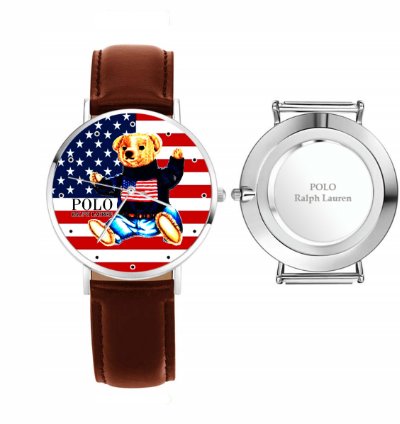 Polo Bear Sitting American Flag By Ralph Lauren Brown Leather D94