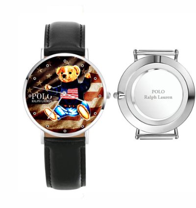 Polo Teddy Bear Sitting American Flag D88 Black Leather