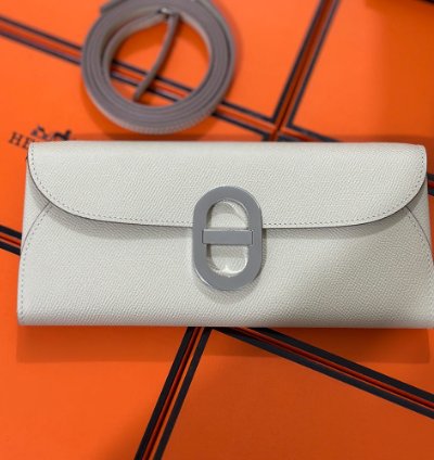 Hermes Maillon To Go Wallet Palladium Plated Cream