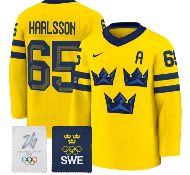 Erik Karlsson Jersey 65 Sweden Olympic 2026 Premium Hockey All Stitched Gold