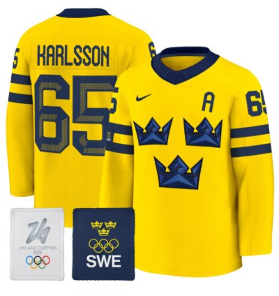 Erik Karlsson Jersey 65 Sweden Olympic 2026 Premium Hockey All Stitched Gold