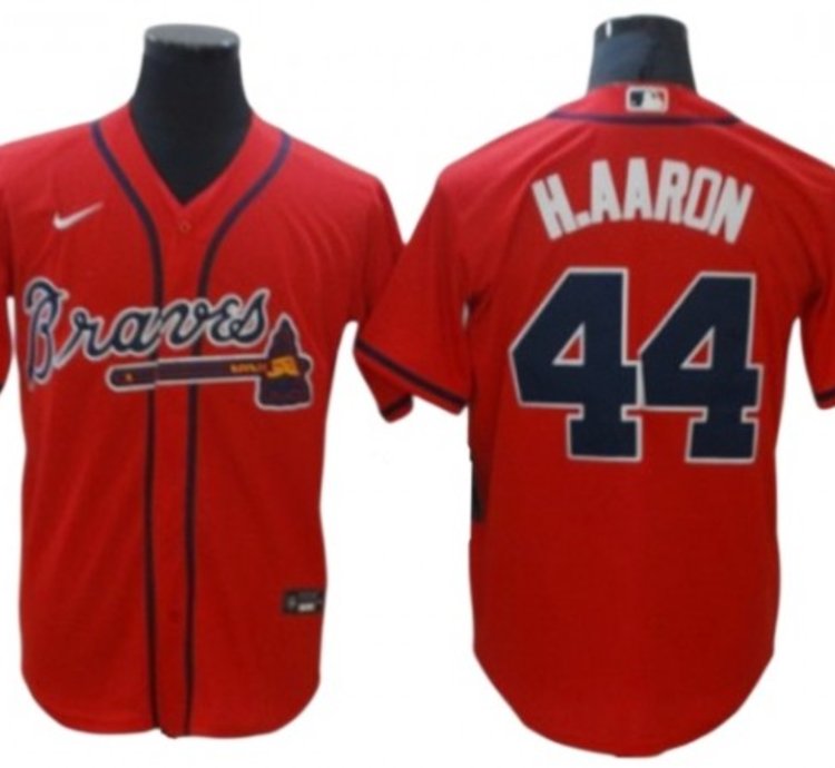 Atlanta Braves 44 Hank Aaron Red Cool Base Jersey