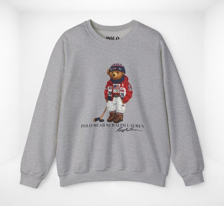 Ralph Lauren Polo Bear Sweatshirt Crewneck Usa Hockey In Sport Grey