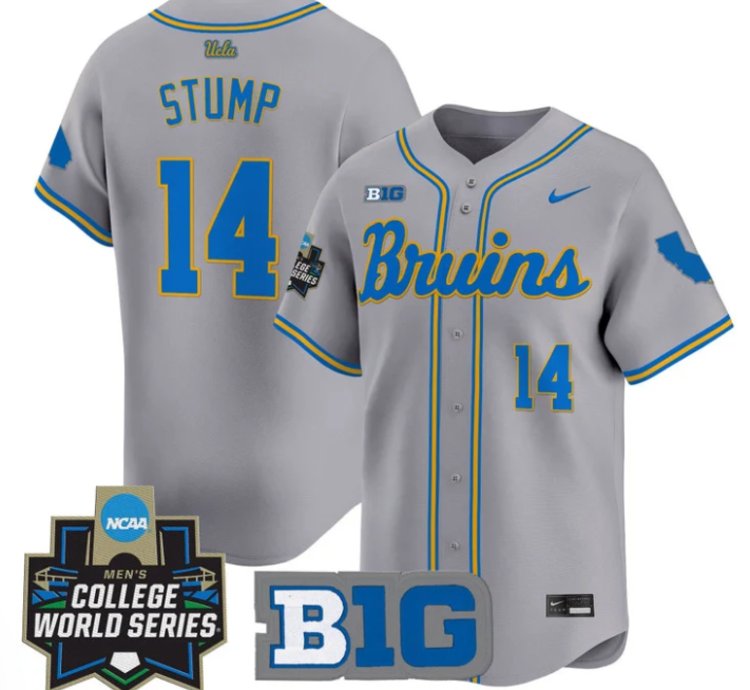 Landon Stump Jersey 14 Ucla Bruins 2025 World Series Stitched Gray