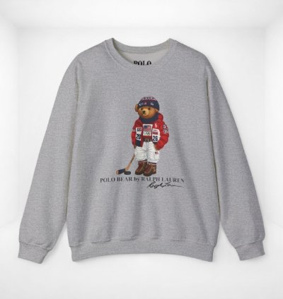 Ralph Lauren Polo Bear Sweatshirt Crewneck Usa Hockey In Sport Grey