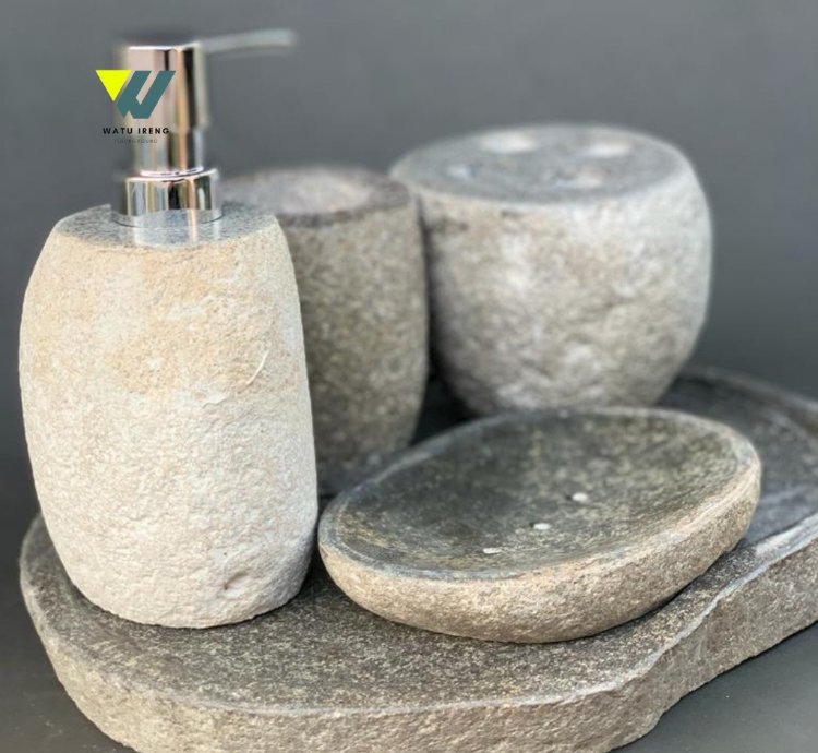 Natural River Stone Bathroom Set Handmade Stone Soap Dispenser Set Luxury Spa Decor Hotel Style Bathroom Accessories ...