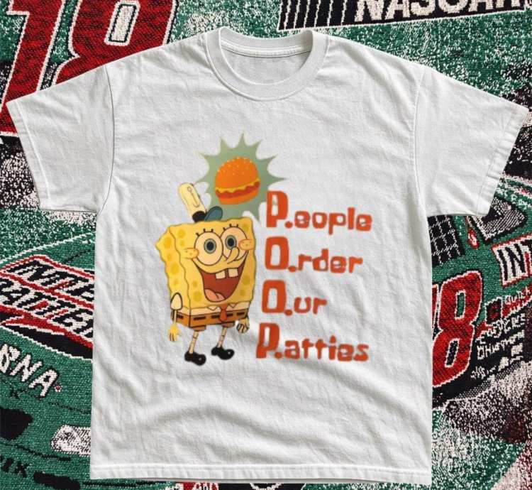 White Shirt With Spongebob Squarepants Cotton Graphic Tee cartoon spongebob y2k unisex graphictee