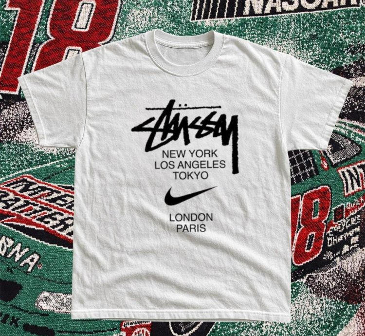 White Shirt Stussy X Nike Cotton Graphic Tee skateboarding stussy nike y2k unisex