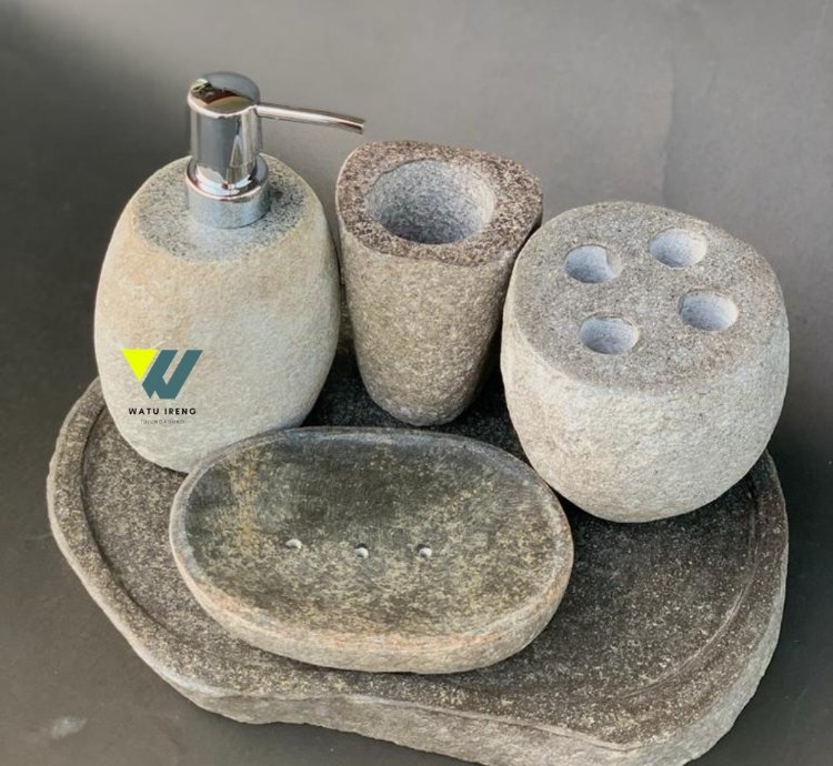 Natural River Stone Bathroom Set Handmade Stone Soap Dispenser Set Luxury Spa Decor Hotel Style Bathroom Accessories ...
