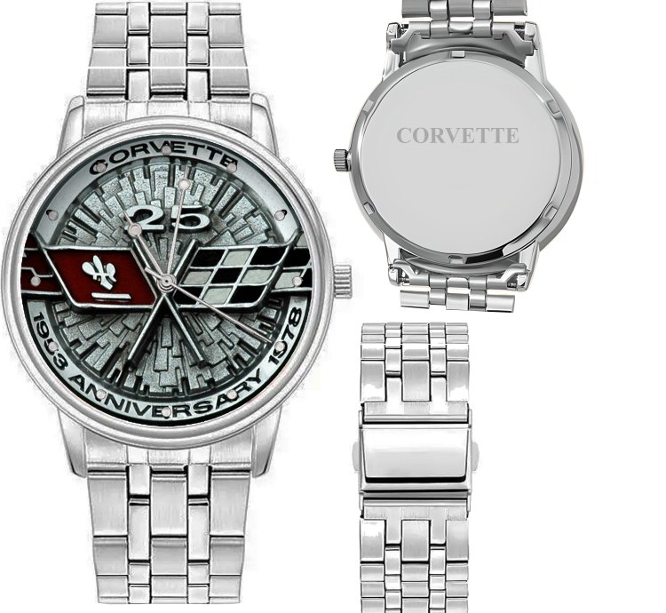 Corvette 25th Anniversary Watch Silver Steel Strap Collector Gift