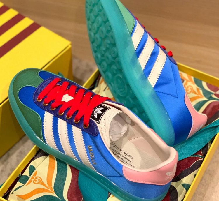 Gg X Ad Gazelle Light Blue Silk Shoes Sneakers