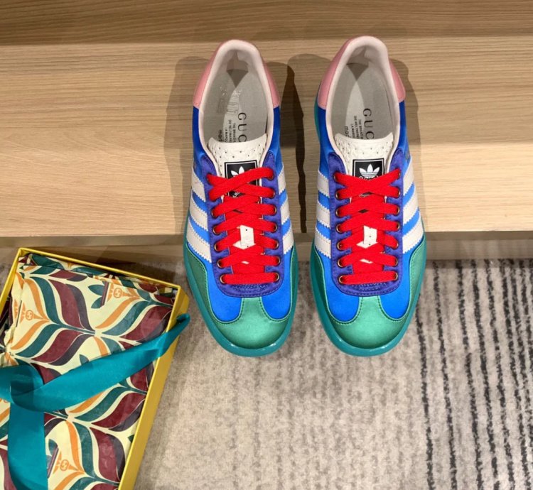 Gg X Ad Gazelle Light Blue Silk Shoes Sneakers