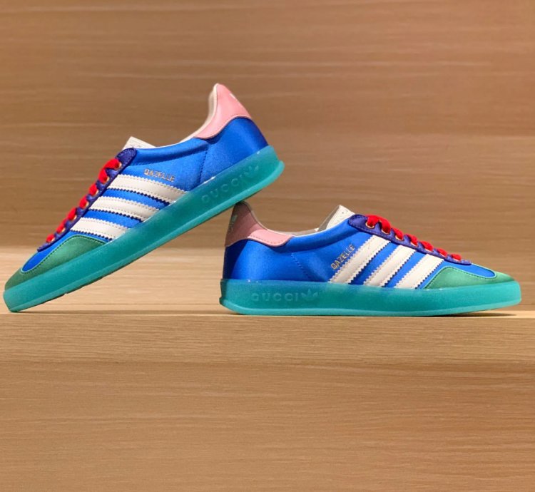 Gg X Ad Gazelle Light Blue Silk Shoes Sneakers