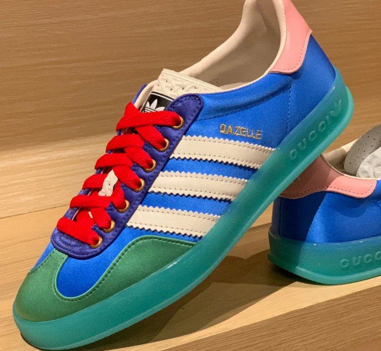 Gg X Ad Gazelle Light Blue Silk Shoes Sneakers