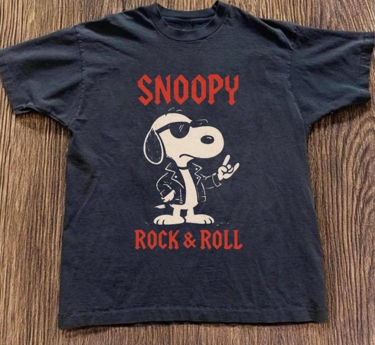 Snoopy Rock And Roll Black T-shirt peanuts cartoon
