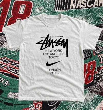 White Shirt Stussy X Nike Cotton Graphic Tee skateboarding stussy nike y2k unisex