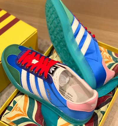 Gg X Ad Gazelle Light Blue Silk Shoes Sneakers