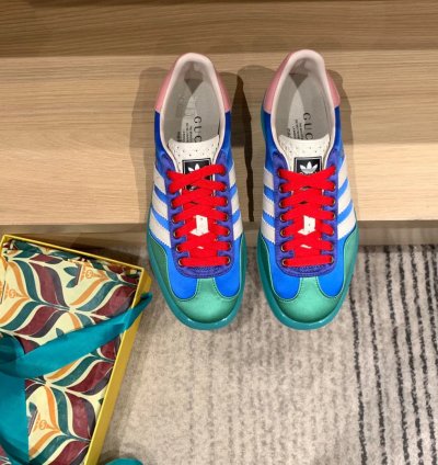 Gg X Ad Gazelle Light Blue Silk Shoes Sneakers