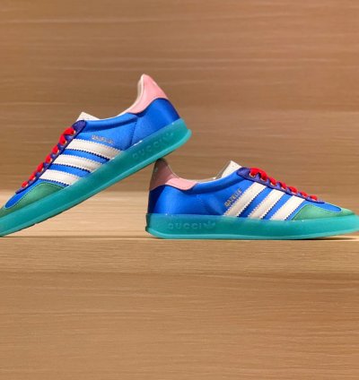 Gg X Ad Gazelle Light Blue Silk Shoes Sneakers