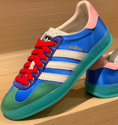 Gg X Ad Gazelle Light Blue Silk Shoes Sneakers