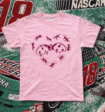 Pink Cotton T-shirt With Bug Red Graphic graphictee pink bug love y2k