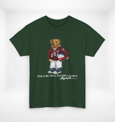 Polo Bear Usa Basketball T-shirt Forest Green By Ralph Lauren Vintage Style Graphic Tee Unisex Streetwear Classic