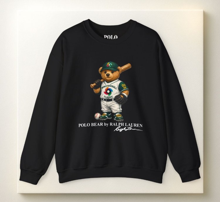 Polo Bear Baseball Sweatshirt Black World Classic 2026 Graphic Crewneck