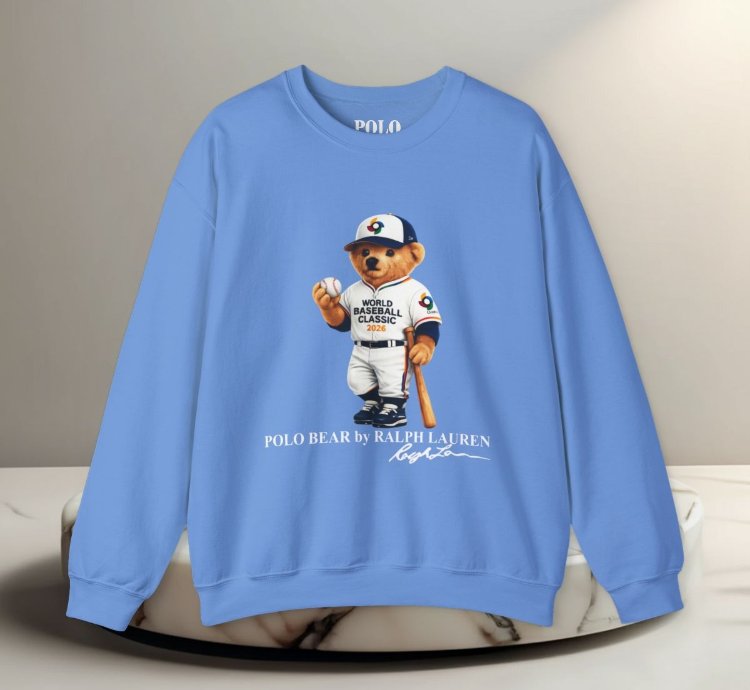 Ralph Lauren Polo Bear Baseball Style Sweatshirt Carolina Blue World Classic 2026 Graphic Crewneck