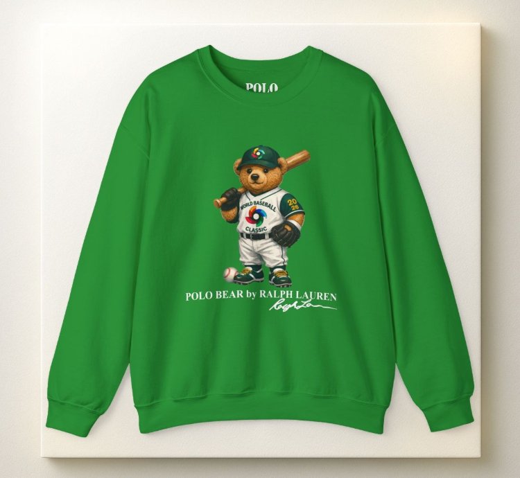Polo Bear Baseball Sweatshirt Irish Green World Classic 2026 Graphic Crewneck