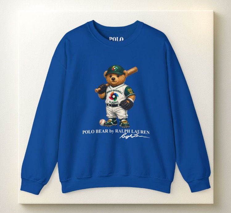 Polo Bear Baseball Sweatshirt Royal Blue World Classic 2026 Graphic Crewneck